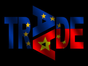 Trade text with EU and Chinese flags illustration